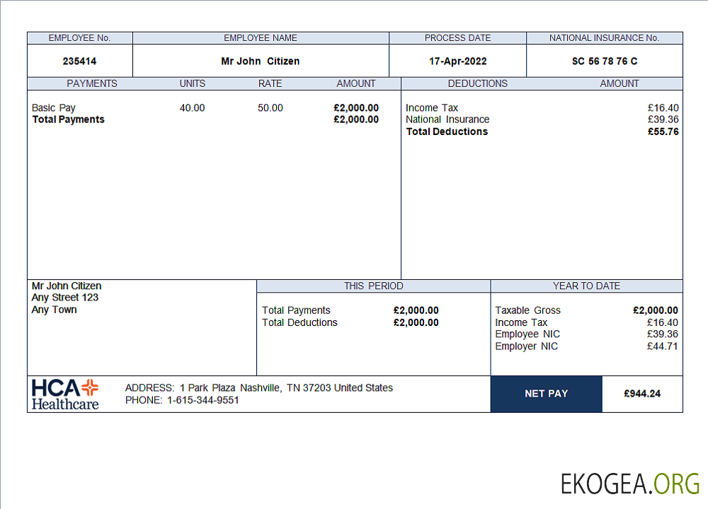 Fiche d'employé d'une entreprise de soins de santé aux États Unis